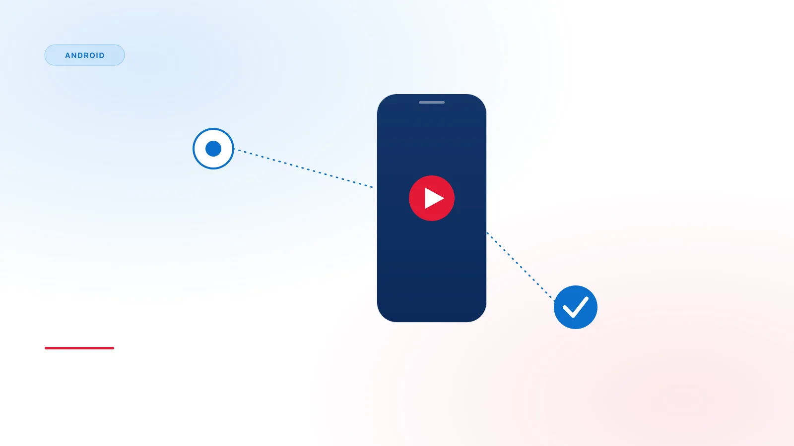 Smartphone displaying a media player screen connecting to a service, with a confirmation checkmark