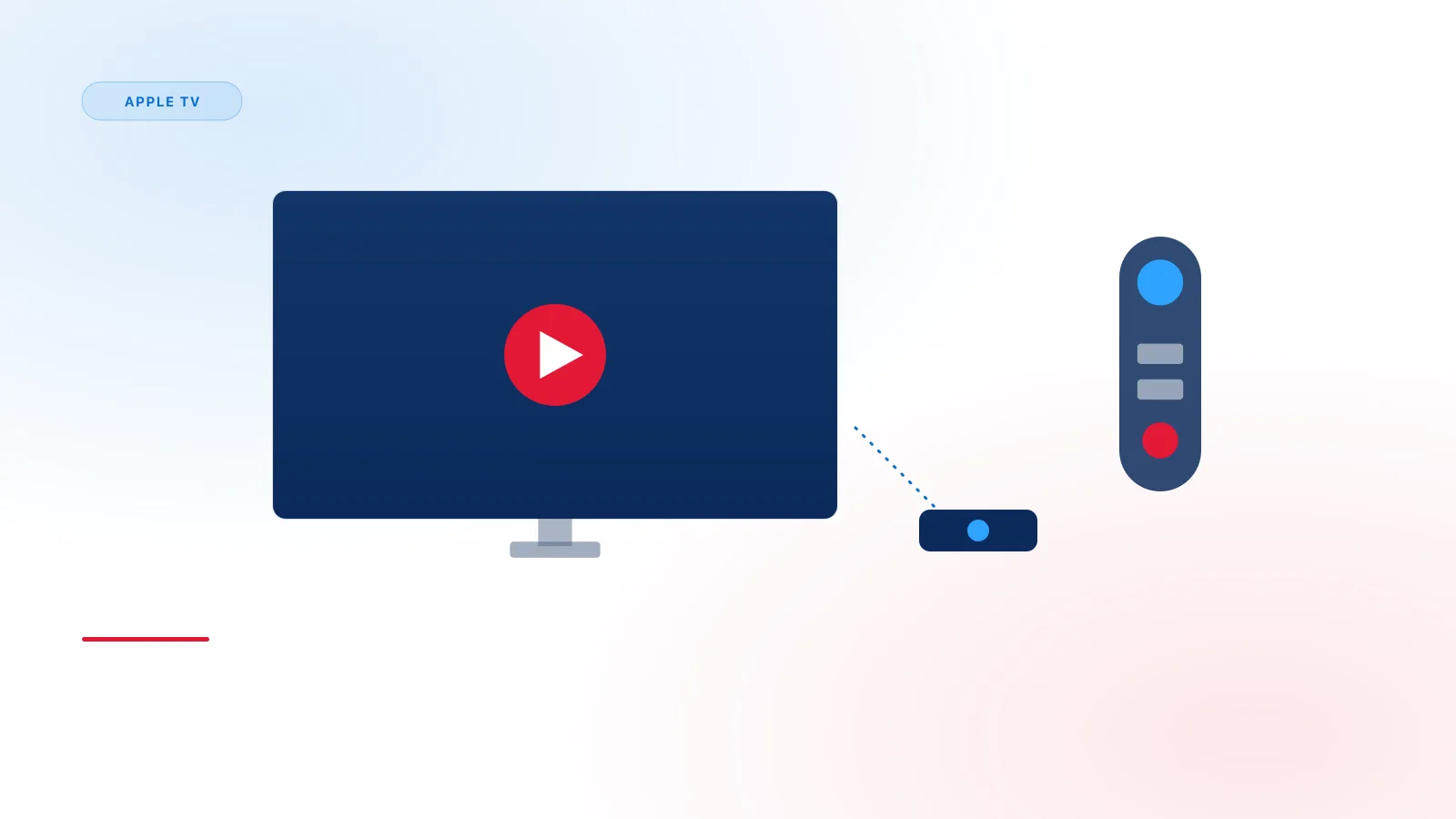 Living room television with a small streaming box and remote control