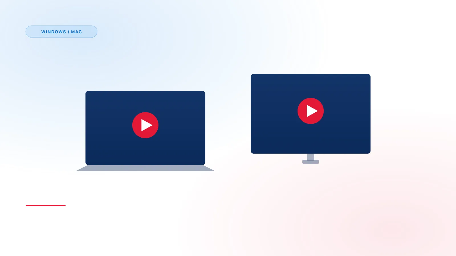 Laptop and desktop monitor side by side, each displaying a media player screen